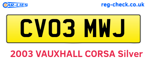 CV03MWJ are the vehicle registration plates.