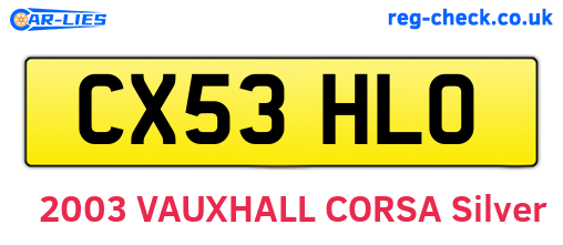 CX53HLO are the vehicle registration plates.