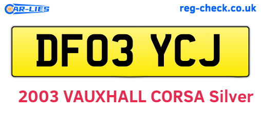 DF03YCJ are the vehicle registration plates.