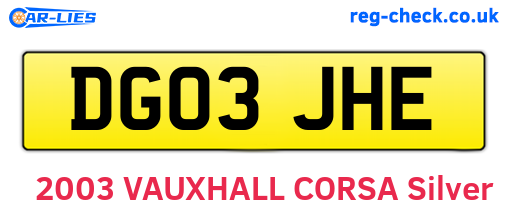 DG03JHE are the vehicle registration plates.