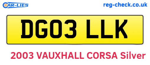 DG03LLK are the vehicle registration plates.
