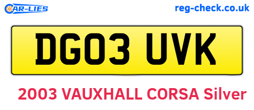 DG03UVK are the vehicle registration plates.