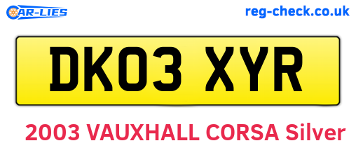DK03XYR are the vehicle registration plates.
