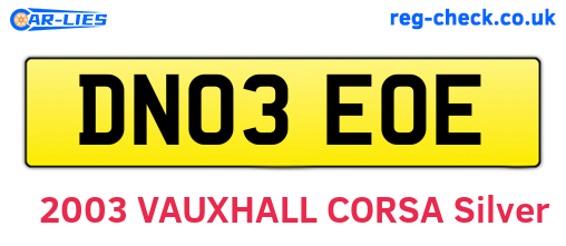 DN03EOE are the vehicle registration plates.