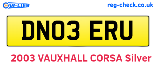 DN03ERU are the vehicle registration plates.