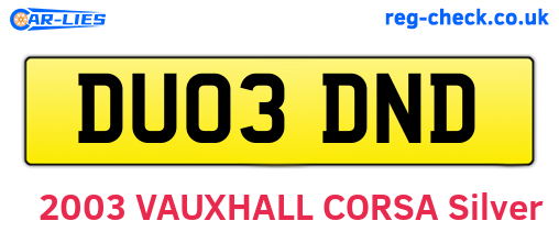 DU03DND are the vehicle registration plates.
