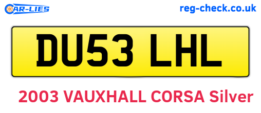 DU53LHL are the vehicle registration plates.