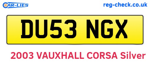 DU53NGX are the vehicle registration plates.
