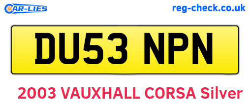 DU53NPN are the vehicle registration plates.
