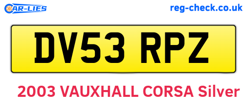 DV53RPZ are the vehicle registration plates.