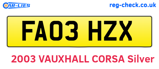 FA03HZX are the vehicle registration plates.