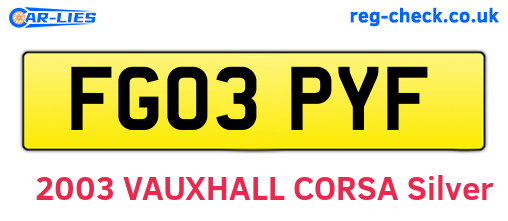 FG03PYF are the vehicle registration plates.