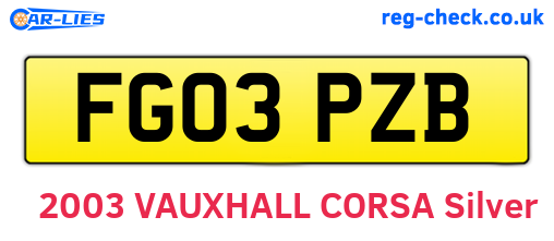 FG03PZB are the vehicle registration plates.