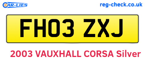 FH03ZXJ are the vehicle registration plates.
