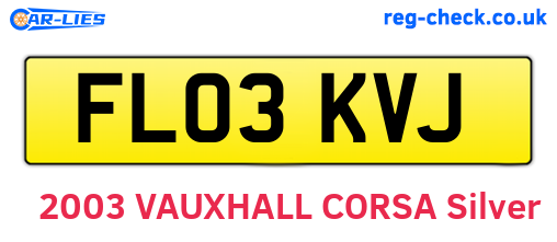 FL03KVJ are the vehicle registration plates.