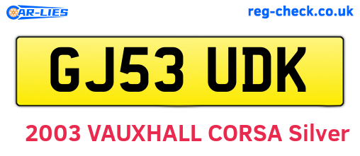 GJ53UDK are the vehicle registration plates.