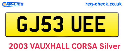 GJ53UEE are the vehicle registration plates.