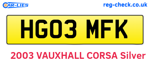 HG03MFK are the vehicle registration plates.