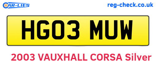HG03MUW are the vehicle registration plates.