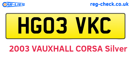 HG03VKC are the vehicle registration plates.