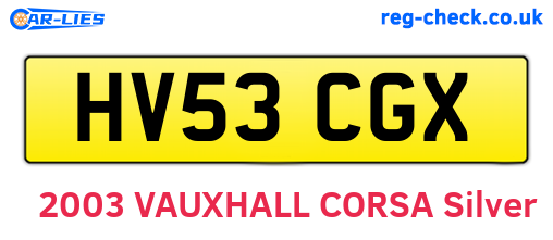 HV53CGX are the vehicle registration plates.
