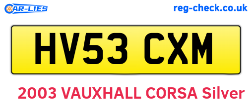 HV53CXM are the vehicle registration plates.