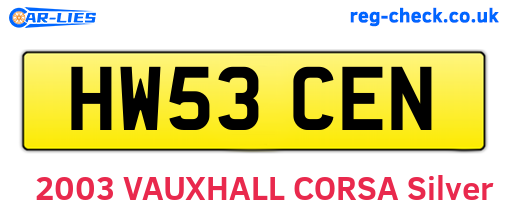 HW53CEN are the vehicle registration plates.