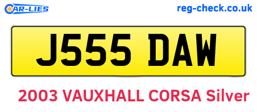 J555DAW are the vehicle registration plates.