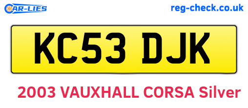 KC53DJK are the vehicle registration plates.