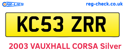 KC53ZRR are the vehicle registration plates.