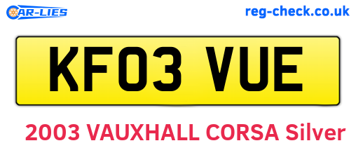 KF03VUE are the vehicle registration plates.