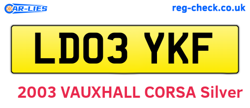 LD03YKF are the vehicle registration plates.