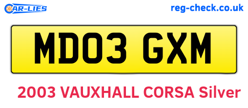 MD03GXM are the vehicle registration plates.