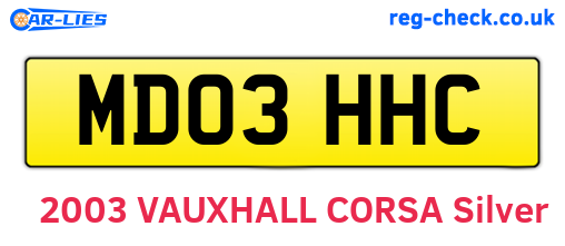 MD03HHC are the vehicle registration plates.