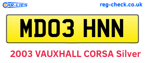 MD03HNN are the vehicle registration plates.