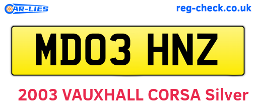 MD03HNZ are the vehicle registration plates.