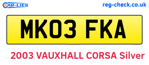 MK03FKA are the vehicle registration plates.