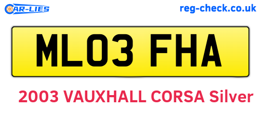 ML03FHA are the vehicle registration plates.