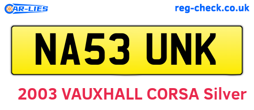 NA53UNK are the vehicle registration plates.