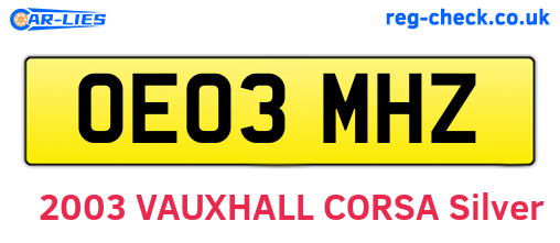 OE03MHZ are the vehicle registration plates.