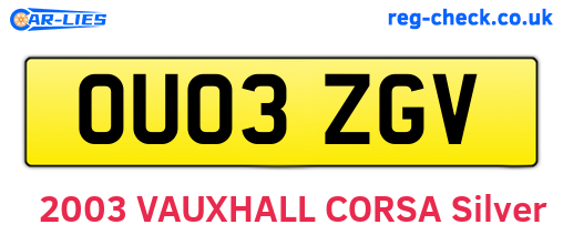 OU03ZGV are the vehicle registration plates.