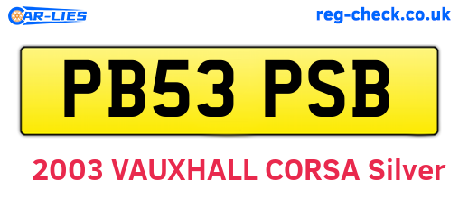 PB53PSB are the vehicle registration plates.