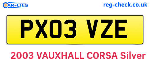 PX03VZE are the vehicle registration plates.