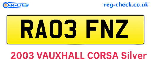 RA03FNZ are the vehicle registration plates.