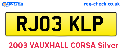 RJ03KLP are the vehicle registration plates.