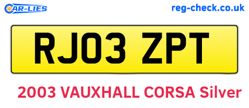 RJ03ZPT are the vehicle registration plates.