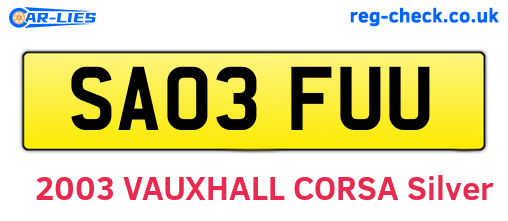 SA03FUU are the vehicle registration plates.