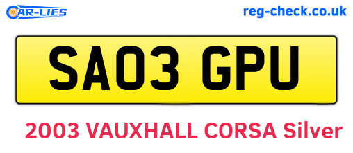 SA03GPU are the vehicle registration plates.