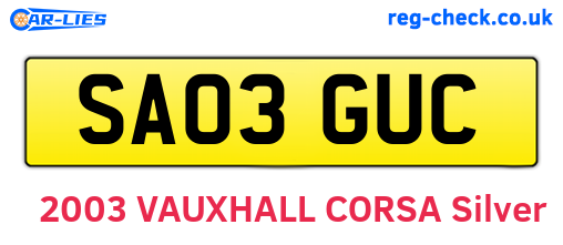 SA03GUC are the vehicle registration plates.