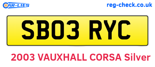 SB03RYC are the vehicle registration plates.
